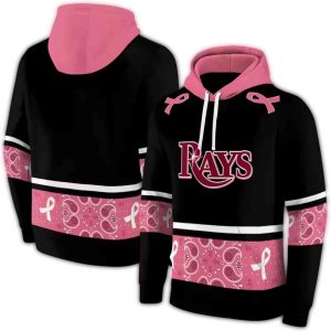 Tampa Bay Rays Awareness Ribbon Black Pink All Over Print Hoodie
