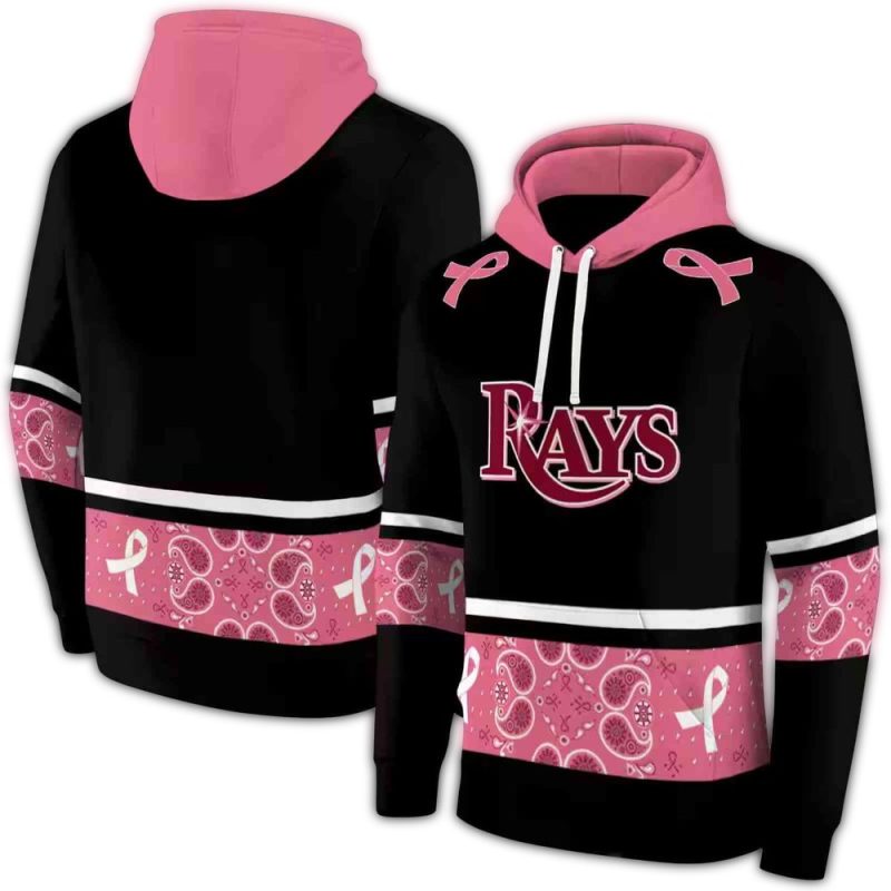 Tampa Bay Rays Awareness Ribbon Black Pink AOP Hoodie 1
