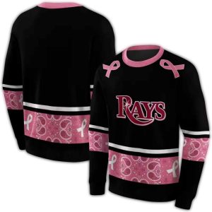 Tampa Bay Rays Awareness Ribbon Black Pink All Over Print Sweatshirt