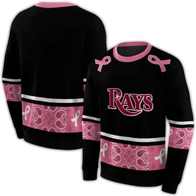 Tampa Bay Rays Awareness Ribbon Black Pink AOP Sweatshirt 1