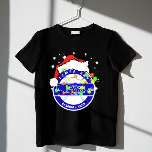Tampa Bay Rays Christmas T-Shirt With Santa Hat & Holiday Lights Design