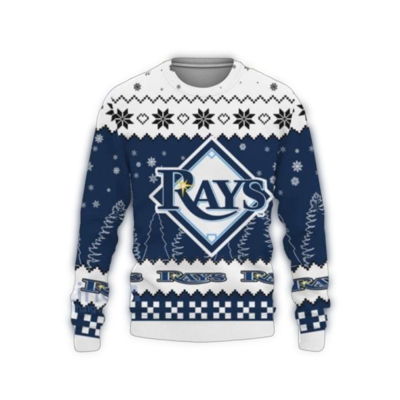 Tampa Bay Rays Classic Logo Snowflake Pattern Christmas Sweater 1