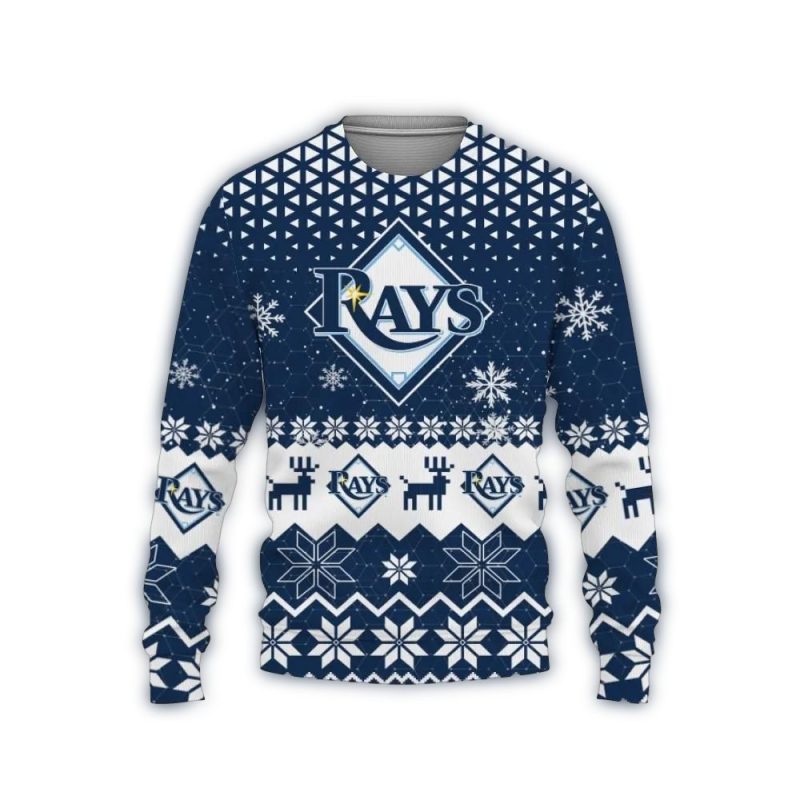 Tampa Bay Rays Deer Pattern Snow Christmas Ugly Sweater 1