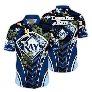 Tampa Bay Rays Floral Leaf Pattern Hawaiian Shirt