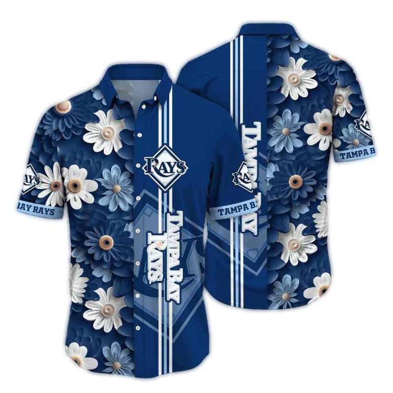 Tampa Bay Rays Flower Stripe Hawaiian Shirt 1