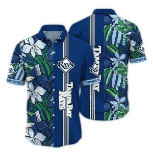 Tampa Bay Rays Flower And Stripe Hawaiian Shirt