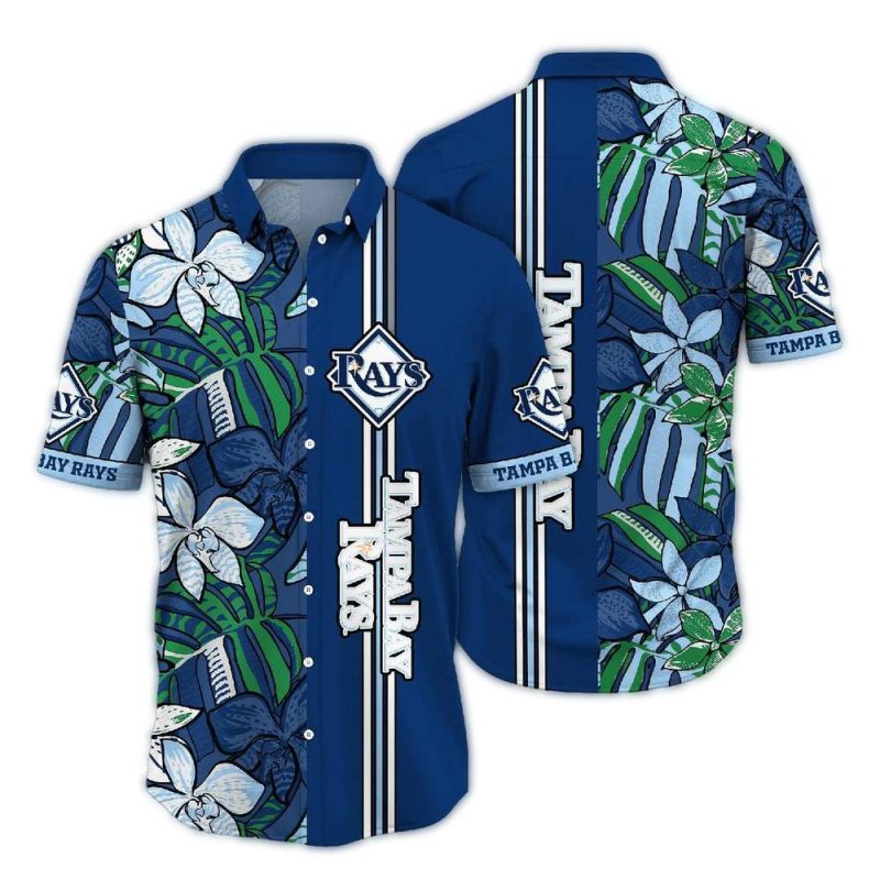 Tampa Bay Rays Flower and Stripe Hawaiian Shirt 1