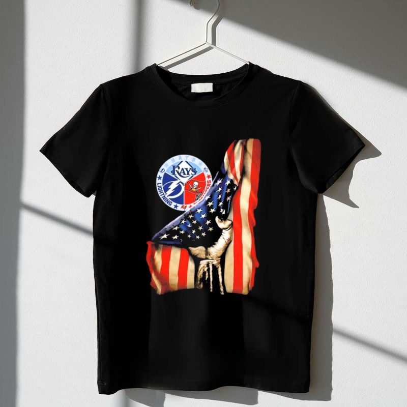 Tampa Bay Rays Lightning Buccaneers American Flag Fist T Shirt t shirt 1 1