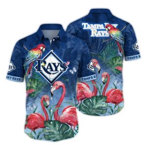Tampa Bay Rays Parrot And Flamingo Art Hawaiian Shirt