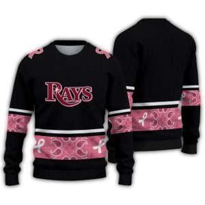 Tampa Bay Rays Pink Ribbon Black Ugly Christmas Sweater For Fans