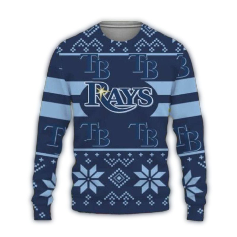 Tampa Bay Rays Snowflake And Stripes Ugly Christmas Sweater 1