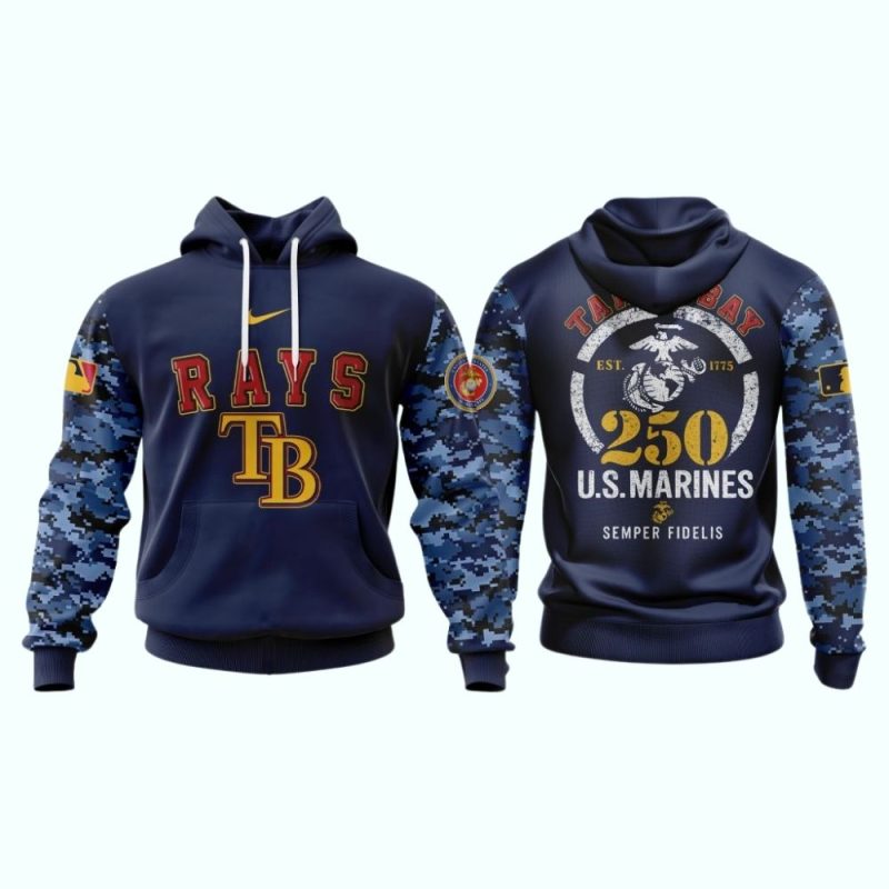 Tampa Bay Rays USMC 250th Birthday AOP Hoodie 1
