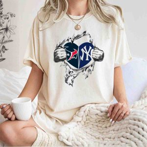 Texans Vs Yankees Nfl Split Heart T-Shirt - Perfect For Fans