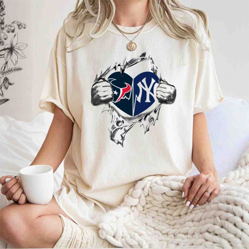 Texans Yankees NFL and Split Heart T Shirt t shirt 1 1