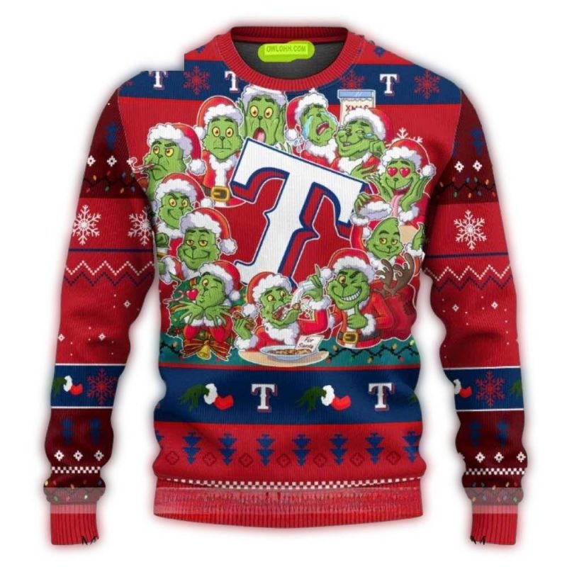 Texas Rangers 12 Grinch Xmas Day Christmas Ugly Sweater 1