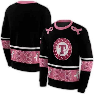 Texas Rangers Awareness Ribbon Black Pink All-Over Print Sweatshirt