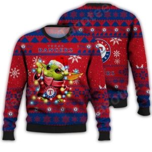 Texas Rangers Baby Yoda Christmas Lights Ugly Sweater