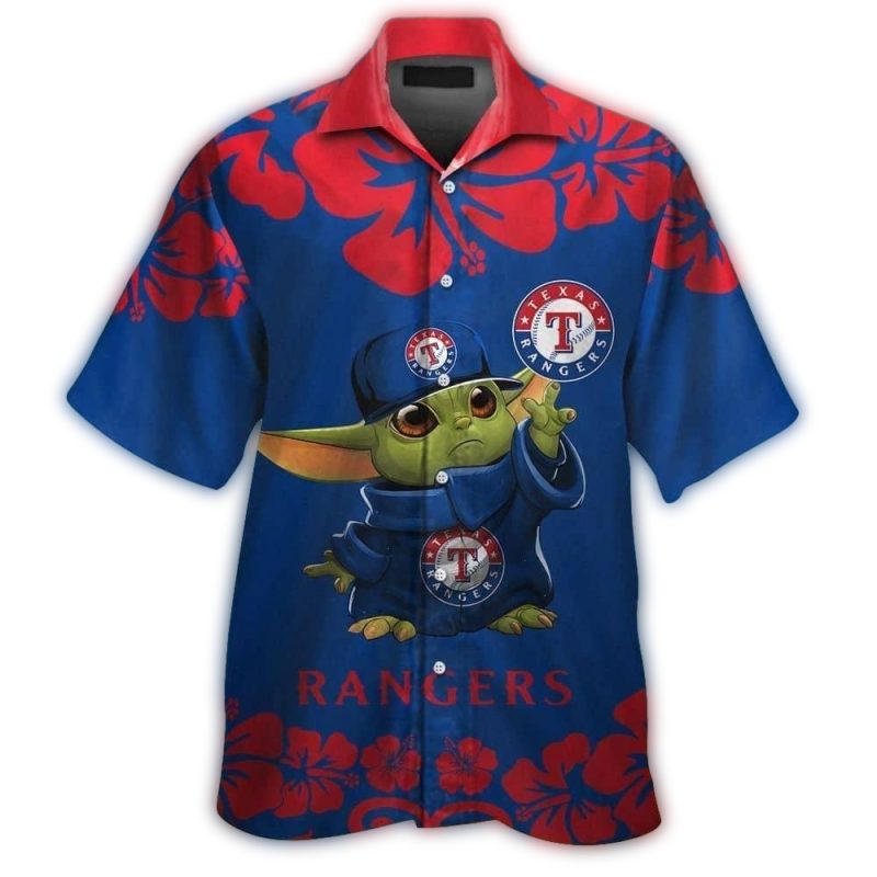 Texas Rangers Baby Yoda Flower Hawaiian Shirt 1