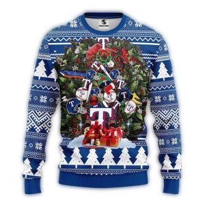 Texas Rangers Baseball Ornaments Wreath Christmas Ugly Sweater