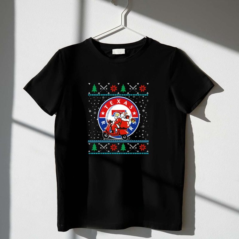 Texas Rangers Baseball Santa Christmas Scooter Ugly T Shirt t shirt 1 1