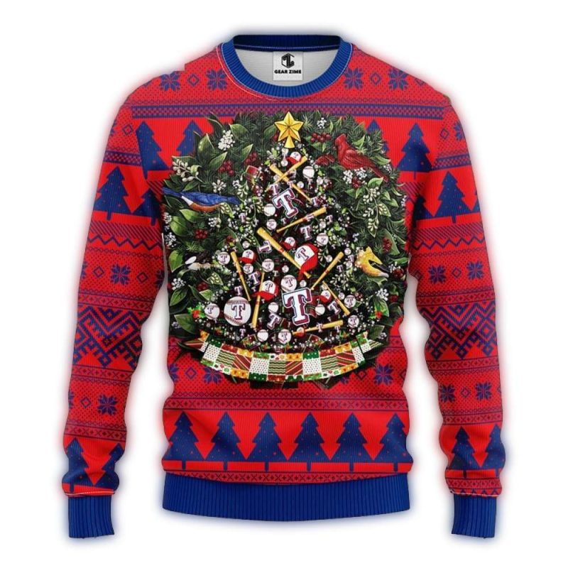 Texas Rangers Baseball Tree Ornaments Christmas Ugly Sweater 1