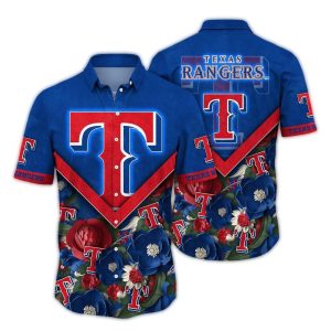 Texas Rangers Tropical Hawaiian Shirt With Big Logo Design