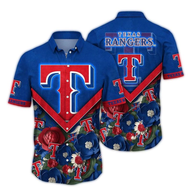 Texas Rangers Big Logo Flower Tropical Hawaiian Shirt 1