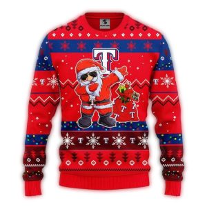 Texas Rangers Dabbing Santa Festive Red Christmas Ugly Sweater
