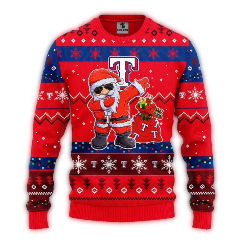Texas Rangers Dabbing Santa Festive Red Christmas Ugly Sweater 1