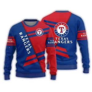 Texas Rangers Diagonal Stripes Red And Blue Ugly Sweater