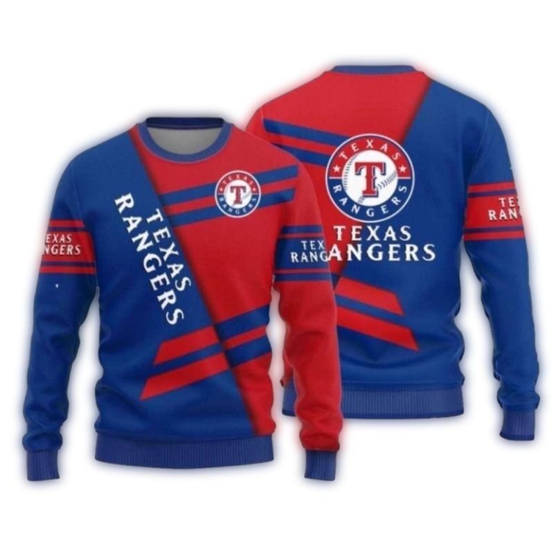 Texas Rangers Diagonal Stripes Red And Blue Ugly Sweater 1