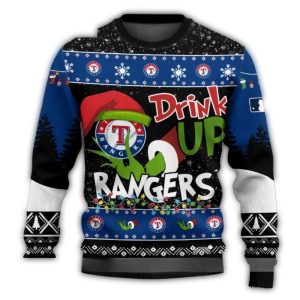 Texas Rangers Drink Up Grinch Baseball Christmas Ugly Sweater