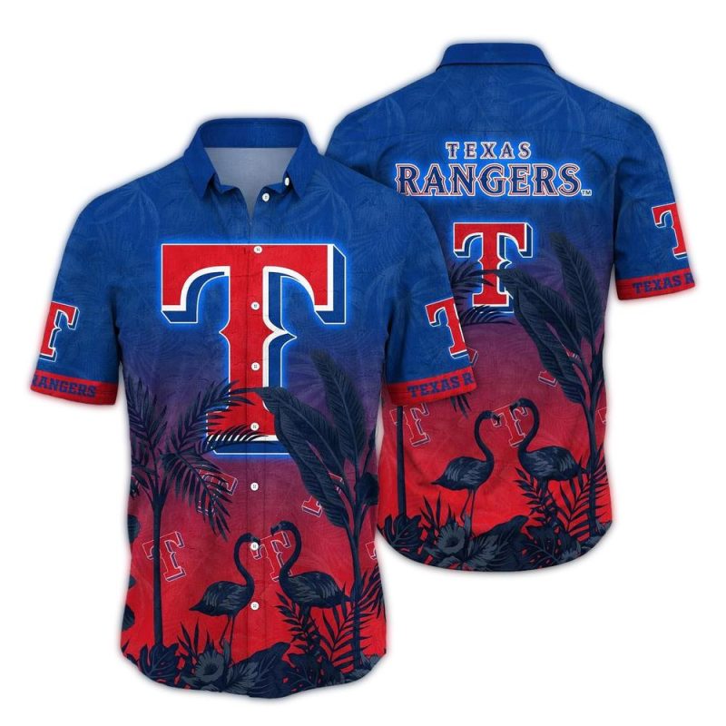 Texas Rangers Flamingo Landscape Vintage Hawaiian Shirt 1
