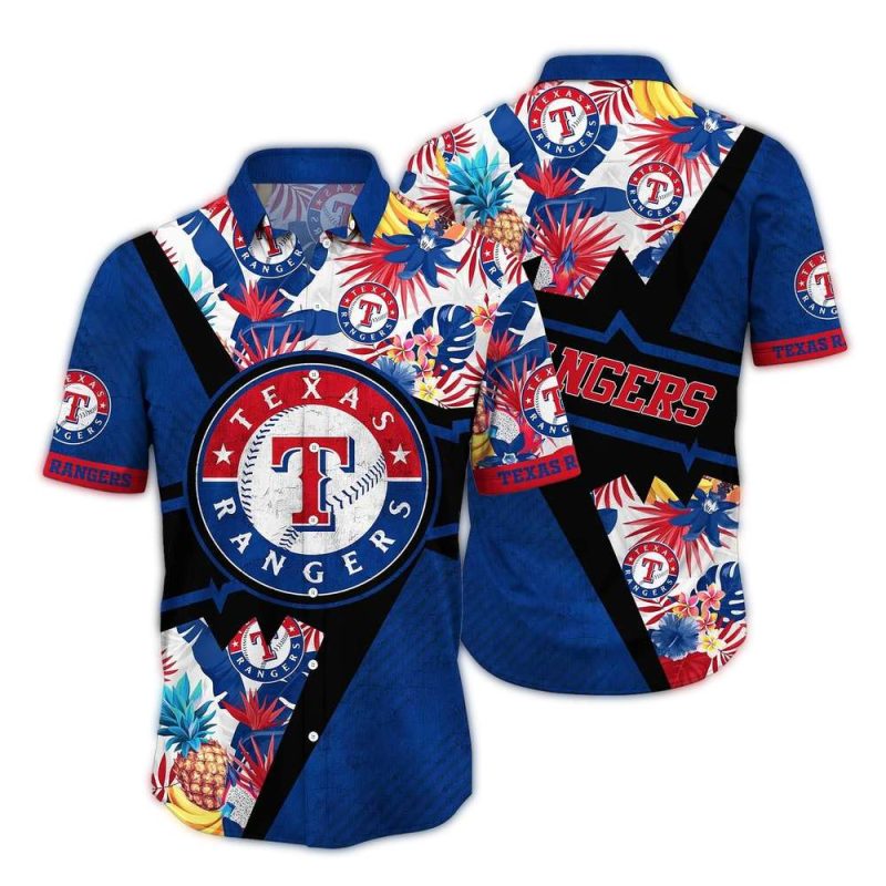 Texas Rangers Floral Leaf Pattern Hawaiian Shirt 1