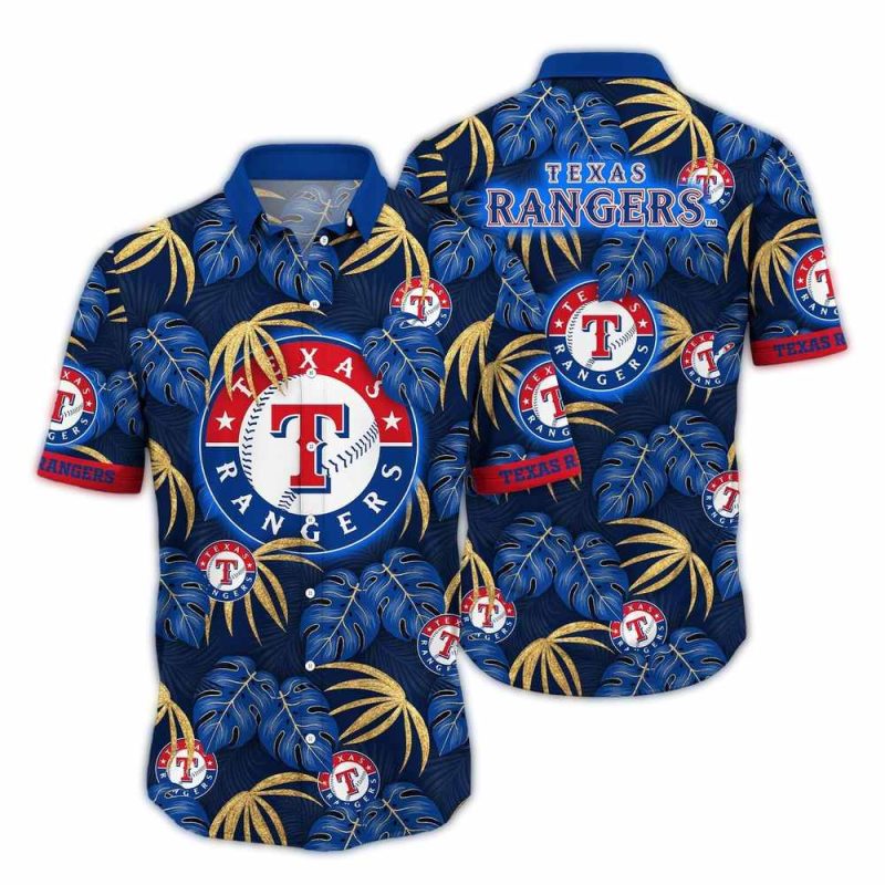 Texas Rangers Floral Leafs Pattern Vintage Hawaiian Shirt 1