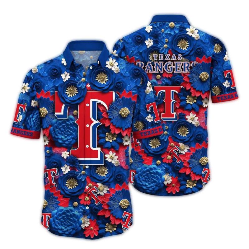 Texas Rangers Flower Blossom Hawaiian Shirt 1