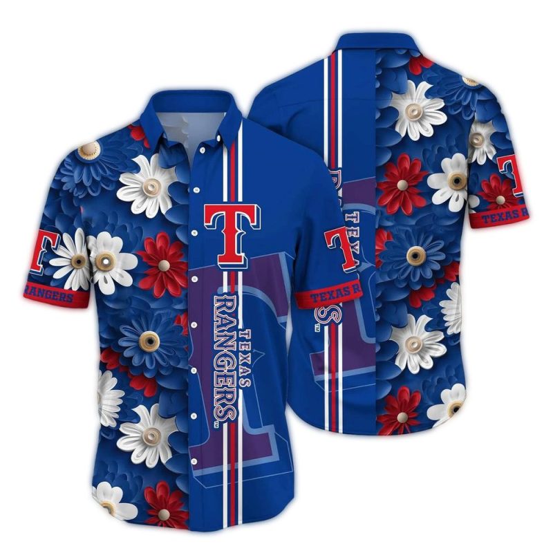 Texas Rangers Flower Blossom Stripe Tropical Hawaiian Shirt 1