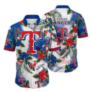Texas Rangers Floral Pattern Hawaiian Shirt With Flower Leafs Design