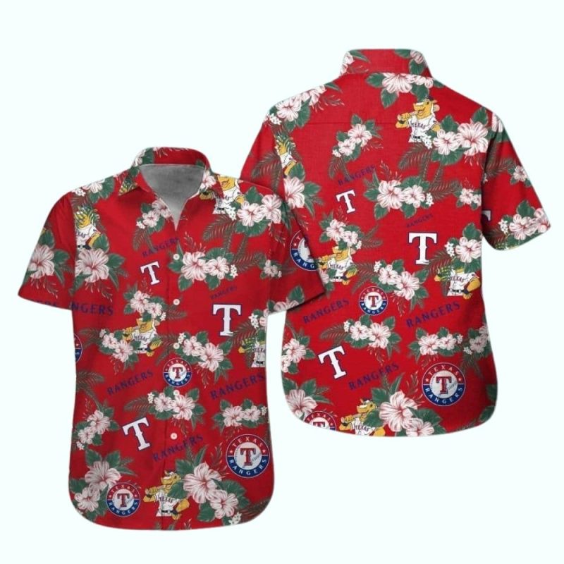 Texas Rangers Flower Pattern Hawaiian Shirt 1