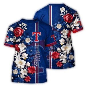 Texas Rangers Flower Stripe All-Over Print T-Shirt