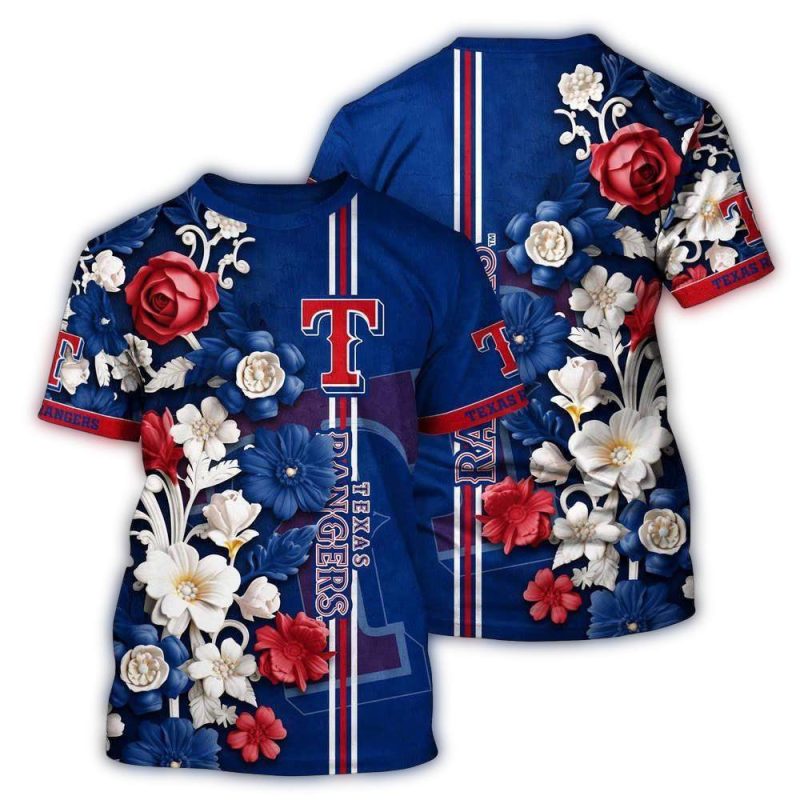 Texas Rangers Flower Stripe AOP T Shirt 1
