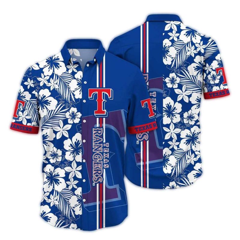 Texas Rangers Flower Stripe Vintage Hawaiian Shirt 1