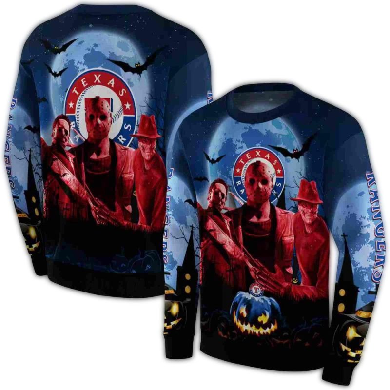 Texas Rangers Friends Horror Halloween Vibes AOP Sweatshirt 1