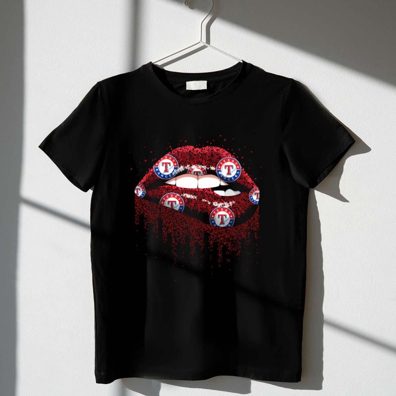 Texas Rangers Glitter Lips Fan Art with Logo T Shirt t shirt 1 1