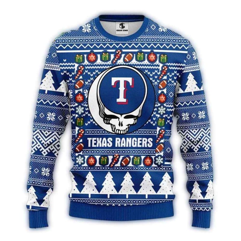 Texas Rangers Grateful Dead Christmas Ugly Sweater 1