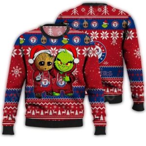 Texas Rangers Grinch And Groot Christmas Ugly Sweater