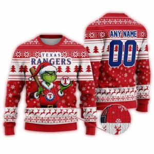 Personalized Texas Rangers Grinch Christmas Ugly Sweater