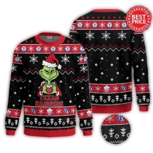 Texas Rangers Grinch Heart Snowflakes Christmas Ugly Sweater