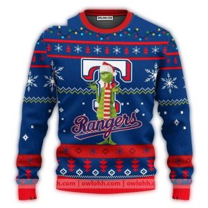 Texas Rangers Grinch Snowflakes Christmas Ugly Sweater