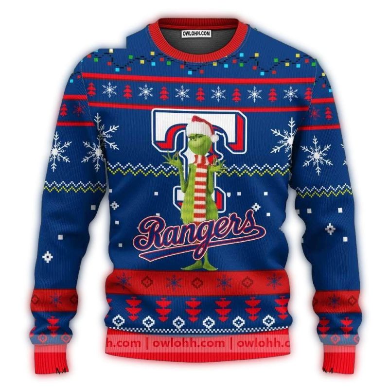 Texas Rangers Grinch Snowflakes Christmas Ugly Sweater 1